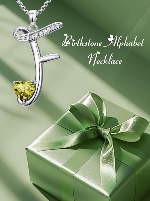 Birthday Gifts for Women Alphabet A to Z Initial Birthstone Pendant Necklaces for Women - 18k White Gold Plated Personalized Name Jewelry Anniversary Graduation Gifts for Wife Her Daughter Girlfriend(with Gift Box)