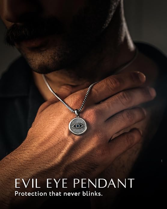RTZN® Pendant Necklace for Men – Premium Stainless Steel Silver Pendant Necklace with 22" Chain – Waterproof & Non-Tarnish Small Pendants for Men – Bold Symbols of Strength & Legacy