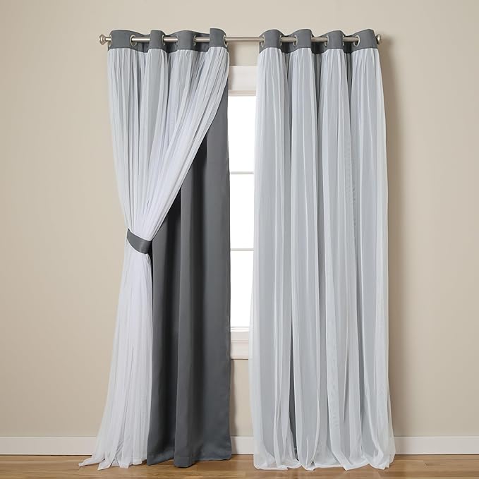 TOWN & COUNTRY LUXE Talia Double Layer Indoor Curtains, Sheer and Room Darkening Blackout, Grommet Top, Energy Efficient, 2-Pack Set, 52"x108", Black Pearl