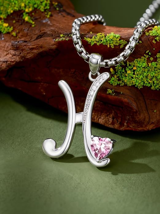 Birthday Gifts for Women Alphabet A to Z Initial Birthstone Pendant Necklaces for Women - 18k White Gold Plated Personalized Name Jewelry Anniversary Graduation Gifts for Wife Her Daughter Girlfriend(with Gift Box)