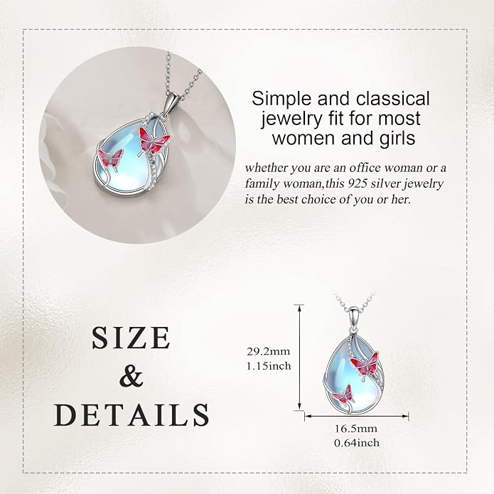 KQF Dragonfly/Butterlfy/Cat/Jellyfish/Bunny/Axolotl/Bee/Mermaid/Hummingbird/Elephant Necklace for Women Sterling Silver Moonstone Pendant Necklace Dragonfly Jewelry Gifts for Women