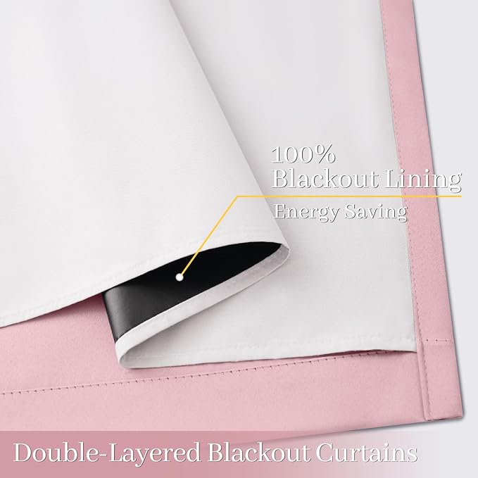 Yakamok Pink 100% Blackout Curtains 84 Inches Long for Bedroom 40" Wide | Blackout Curtain Panels for Bedroom, 2 Thick Layers Grommet Top Thermal Insulated Drapes with White Back for Living Room