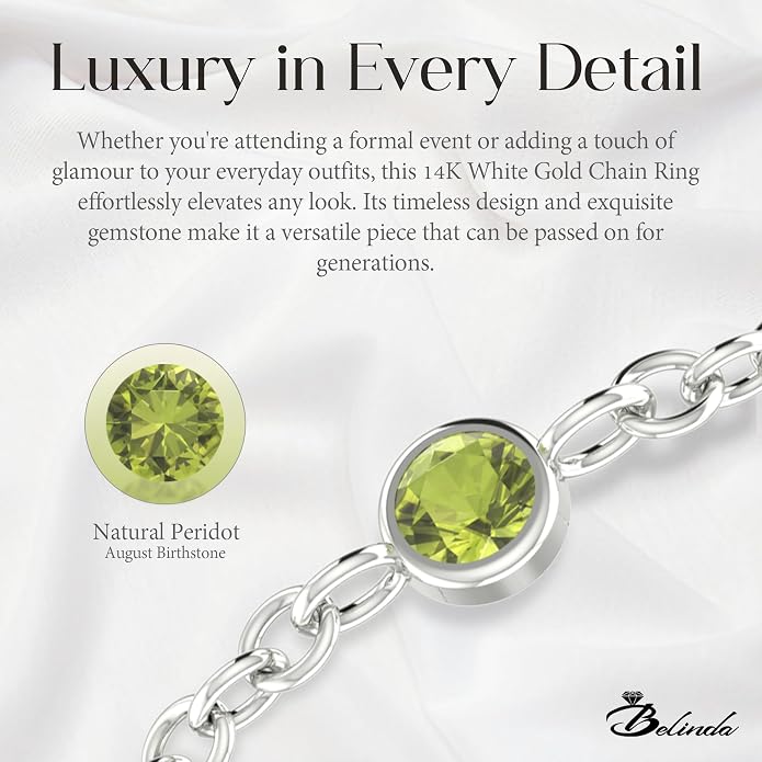 14k Gold Chain Rings for Women with Natural 2.2mm Birthstone, Women's Statement Rings, Chain Rings