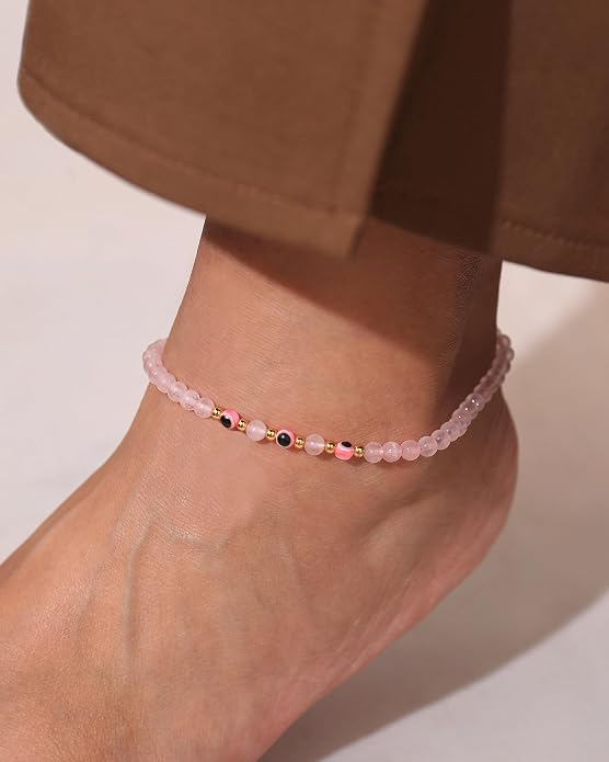 Evil Eye Ankle Bracelets for Women Beads Anklets Beach Accessiory Gemstone Healing Crystal Adjustable
