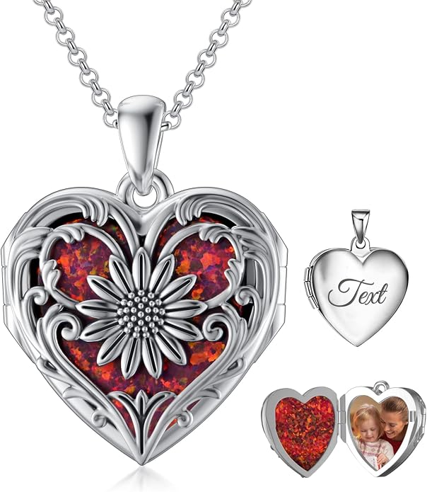 SOULMEET Personalized Silver Locket Necklace That Holds Pictures Photo Keep Someone Near to You, Memorial Custom Lockets Necklaces Letters Engraving for His Her