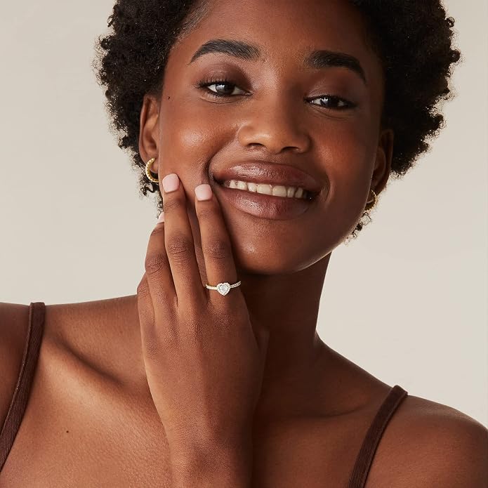 PAVOI 14K Gold Plated Halo Ring | Heart Ring for Women | Square Round Valentines Day Love Promise Rings for Her