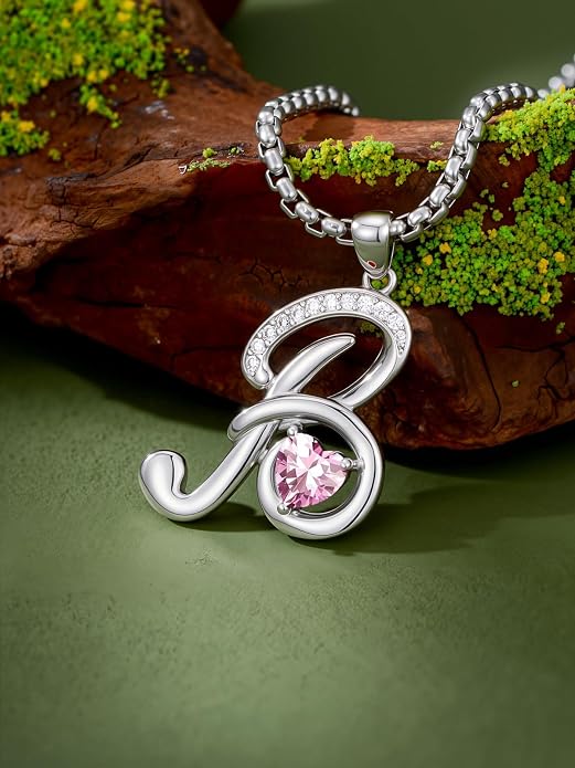 Birthday Gifts for Women Alphabet A to Z Initial Birthstone Pendant Necklaces for Women - 18k White Gold Plated Personalized Name Jewelry Anniversary Graduation Gifts for Wife Her Daughter Girlfriend(with Gift Box)