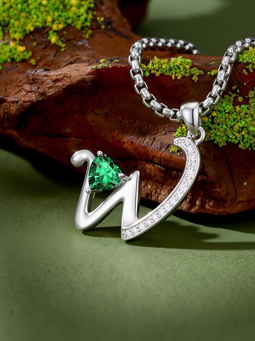 Birthday Gifts for Women Alphabet A to Z Initial Birthstone Pendant Necklaces for Women - 18k White Gold Plated Personalized Name Jewelry Anniversary Graduation Gifts for Wife Her Daughter Girlfriend(with Gift Box)