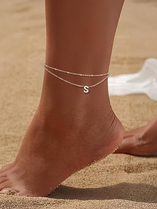FaithHeart Initial Ankle Bracelets for Women, Waterproof 14k Gold Plated Initial Anklets Non Tarnish Stainless Steel Cute Layered Anklet Summer Beach Jewelry