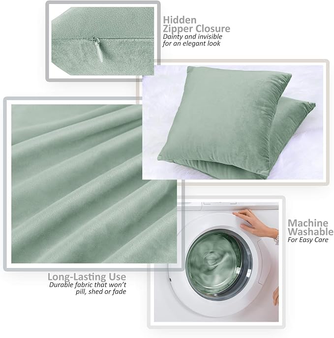 Nestl Throw Pillow Covers, Cozy Velvet Decorative Pillow Cases 24x24 Inches, Soft Solid Couch Pillow Covers for Sofa, Bed and Car, Set of 4 - Mint