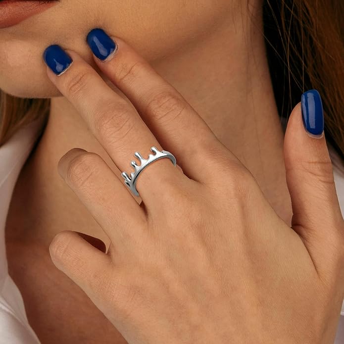 Gold&Silver Lava Adjustable Rings for Women, Crown Rings Dainty Cute Statement Stackable Jewelry Gift