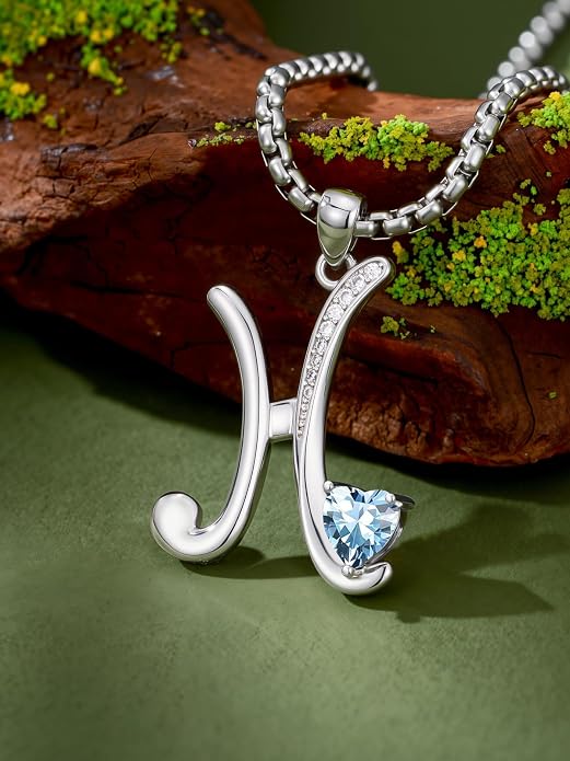 Birthday Gifts for Women Alphabet A to Z Initial Birthstone Pendant Necklaces for Women - 18k White Gold Plated Personalized Name Jewelry Anniversary Graduation Gifts for Wife Her Daughter Girlfriend(with Gift Box)