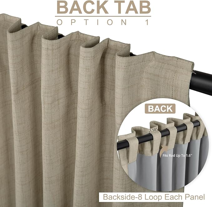 100% Blackout Shield Linen Blackout Curtains for Bedroom 90 Inches Long, Back Tab/Rod Pocket Living Room Drapes, Thermal Insulated Blackout Curtains 2 Panels Set, 50" W x 90" L, Plaza Taupe