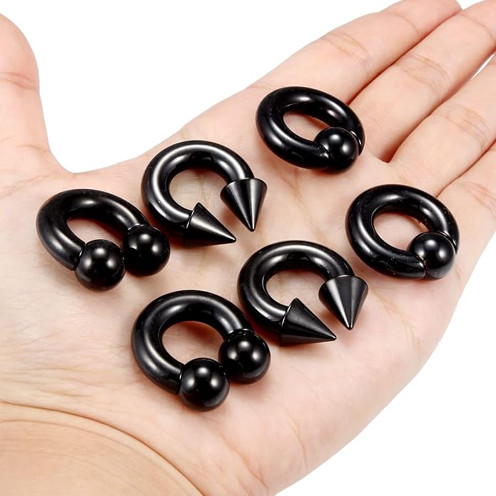 00G 0G 2G 4G 6G 8G 10G 12G 14G 16G Septum Rings Silver Black Surgical Steel Heavy Gauges Earrings Stretching kit Eyebrow Lip Septm Nose Rings Helix Tragus Daith Rook Earrings Hoops 10mm-19mm