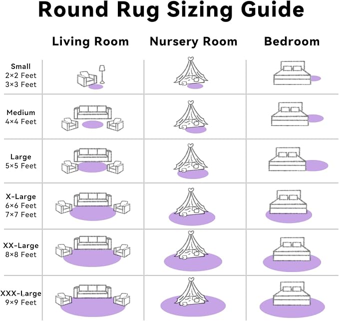 OLANLY Purple Round Rugs for Bedroom - Machine Washable, 8 ft Circle Area Rugs for Living Room, Soft and Fluffy Shaggy Carpet for Teen Girls and Boys, Nursery Rooms, Dorms, Home Decor Aesthetic