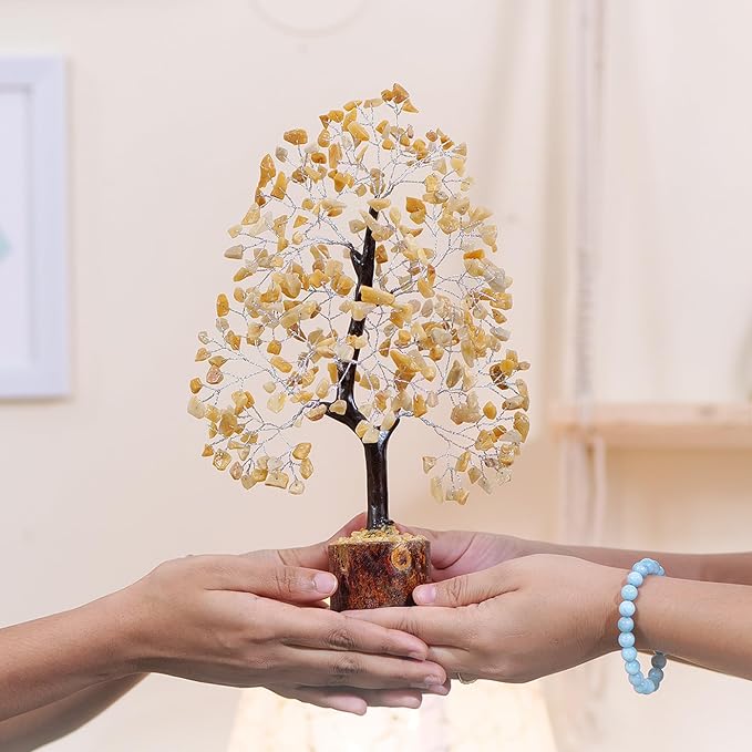 Yellow Aventurine Gemstone Tree with Chakra Pendants, Crystal Tree, Home Decor, Birthday Gifts for Women, Positive Energy, Crystals & Healing Stone, Office Desk Accessories 10-12"