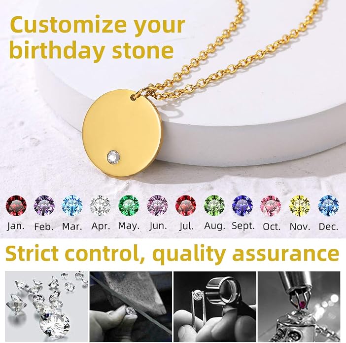 GOLDCHIC JEWELRY Personalized Birthstone Name Necklaces for Men Women, Engraved Family Names Necklace with Birthstone Vertical Bar Necklace, Pendant for Husband/Father/Grandma/Wife Birthday Gifts