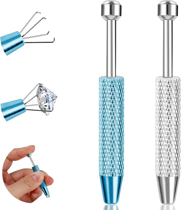 ONESING 2Pcs Piercing Ball Grabber Tool for Changing Jewelry, Stianless Steel Flat Back Earring Applicator Internally Threaded Push Pin Piercing Grabber Tool, Anti Slip 4 Claw Gem Ball Grabber Tool