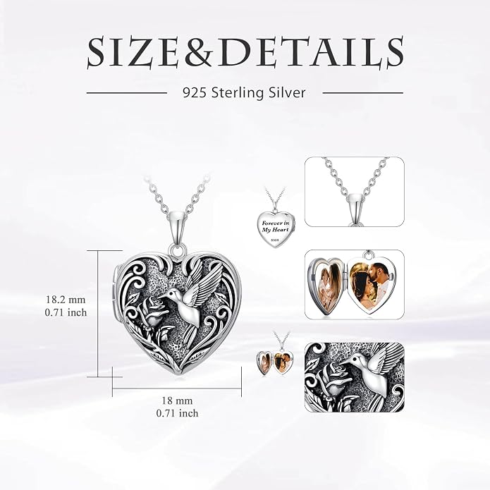 TOUPOP Heart Locket Necklace 925 Sterling Silver Love Locket that Holds Pictures Gifts for Women Her