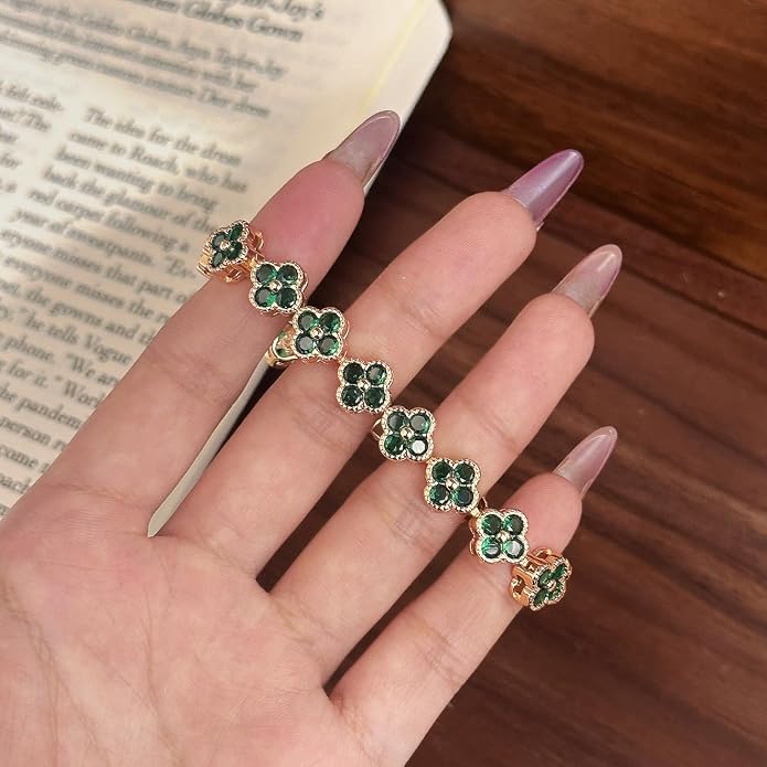 18K gold-plated mother of pearl enamel, adjustable clover lucky bracelet for women/New Year gift/Valentine's Day gift