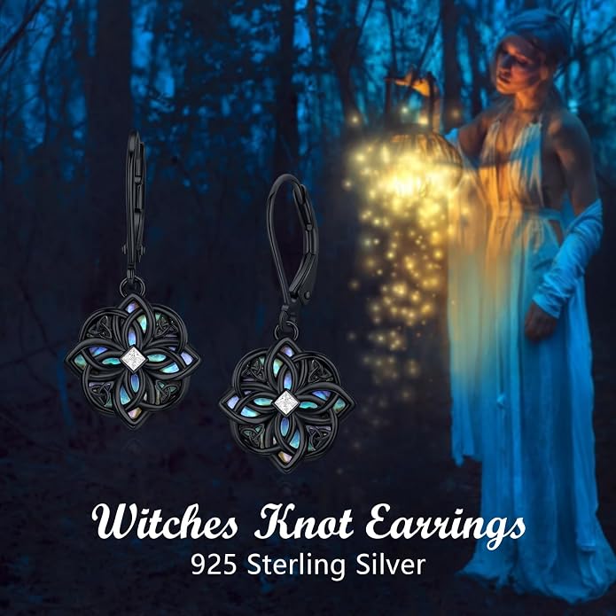 Celtic Knot Earrings 925 Sterling Silver Abalone Drop Dangle Celtic Earrings Gifts for Women
