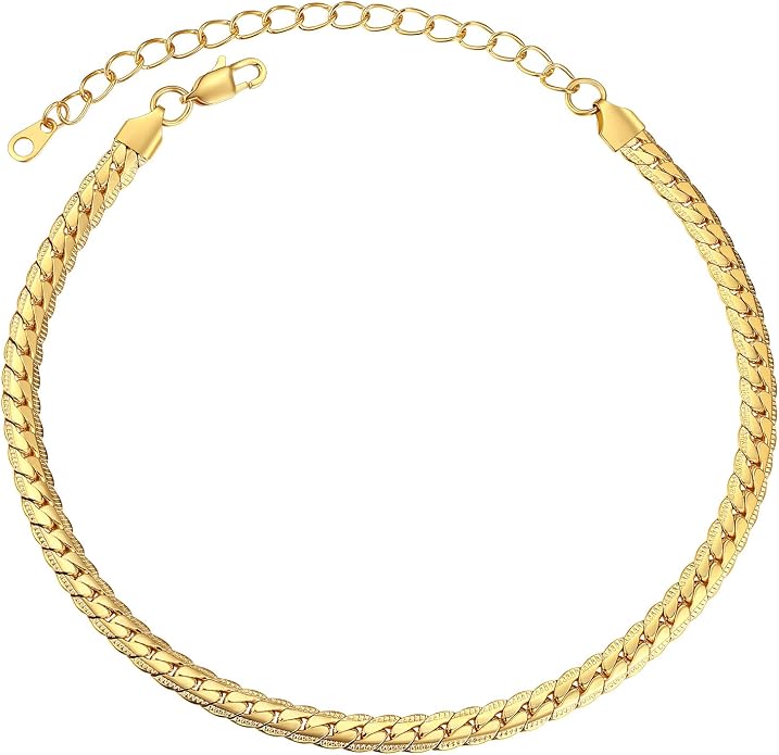 FindChic Black/14K Gold Plated Herringbone Choker Chain Necklace for Women | Waterproof Stainless Steel, Dainty Layering, Flat Snake Chain, Non-Tarnish, Hypoallergenic, Adjustable Extender, Gift Box