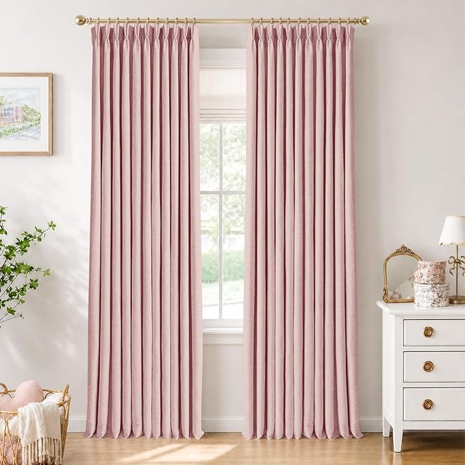CAPALOCA Pinch Pleated Curtains Blackout, Linen Blackout Curtains 108 inches Long 2 Panels Set for Bedroom, Thermal Insulated Pinch Pleated Drapes for Living Room, 40"W x 108"L (Pack of 2), Nude Pink