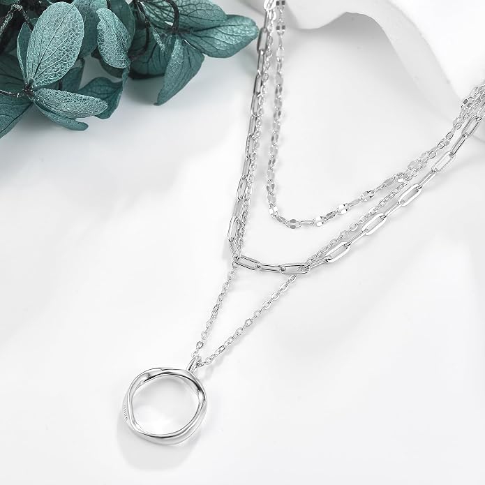 MONGAS Boho Layered Necklace Sterling Silver Triple 3 Stacked Vertical Bar Triangle Long Layering Necklaces Christmas Jewelry Gifts for Women