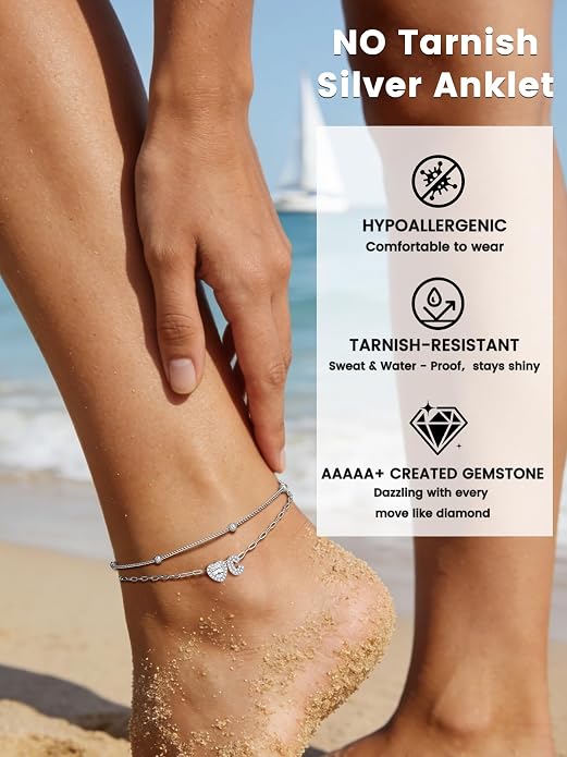 Bestyle Initial Anklet Bracelets for Women Waterproof Non Tarnish 14K Gold/White Gold Plated CZ Anklets for Women Dainty Layered Letter Heart Ankle Bracelets Adjustable Foot Chain Anklet