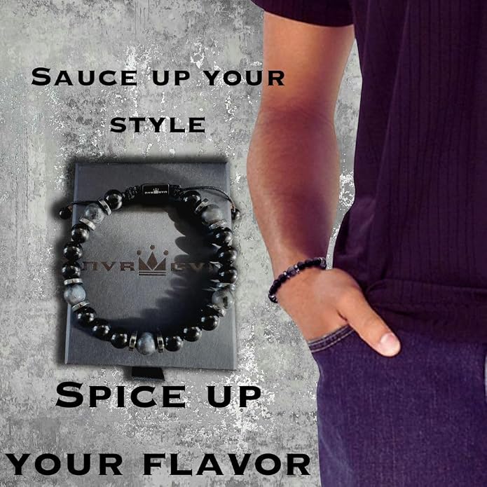 Mens Beaded Bracelet - Stone Jewelry, Black Onyx Hematite Bracelets, Mens Accessories, Adjustable
