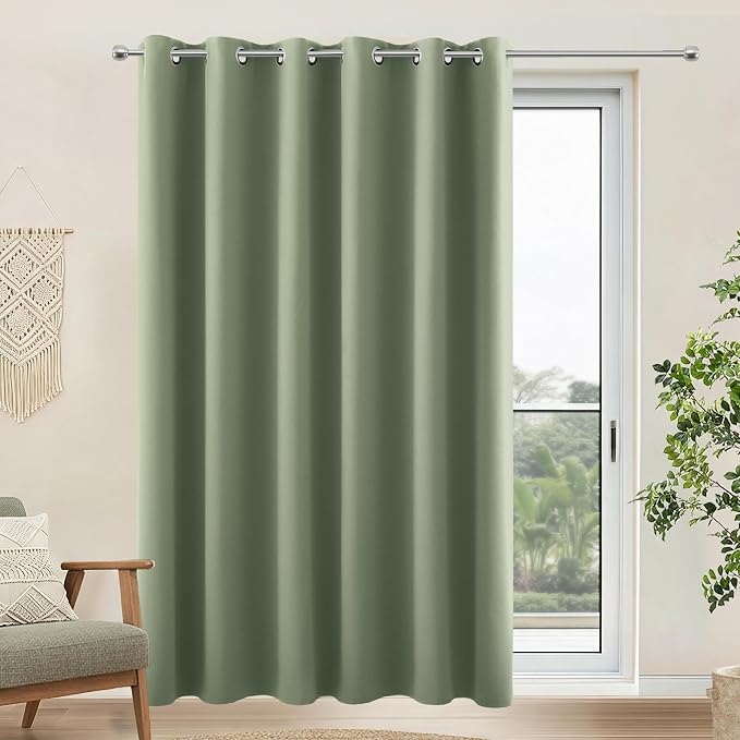 KOUFALL 96 Inch Long Curtains 1 Panel for Sliding Glass Doors, Blackout Extra Wide Thermal Grommet Blacked Out Curtains for Bedroom, 84 Inch Wide x 96 Inch Length, Sage Green