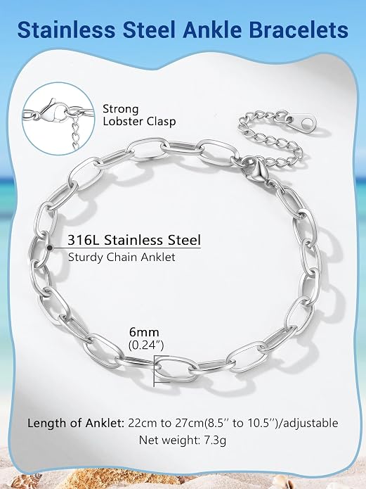 PROSTEEL Gold/Silver Anklets for Women Waterproof, 14K Gold Plated Ankle Bracelet Non Tarnish, Jewelry Gifts Adjustable