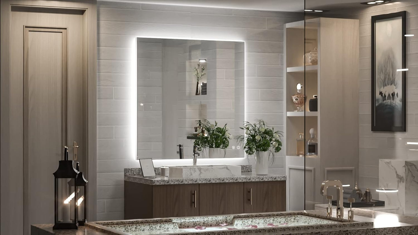 TETOTE 36 x 36 Inch LED Backlit Mirror with Light Bathroom,Anti-Fog,Dimmable,CRI90+,IP 54Water Proof,Vanity Mirror with Light,Wall Mounted,Horizontal/Vertical