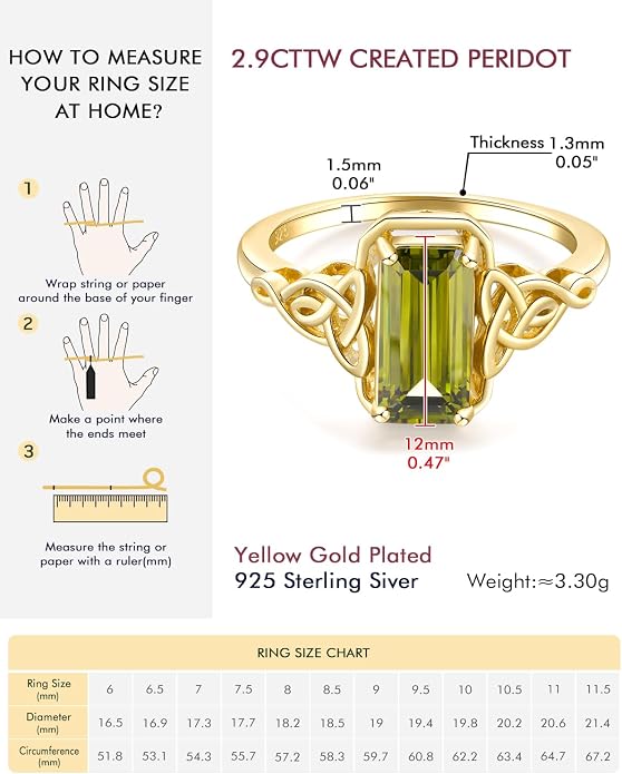 DAYBYDAY Celtic Birthstone Rings for Women, 925 Sterling Silver/18K Gold Plated Emerald Cut Celtic Knot Engagement Wedding Ring, Square Created Gemstone Promise Rings for Her Size 6-10