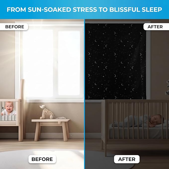 Portable Blackout Curtains (60" x 80") - Travel Blackout Curtains for Baby Nursery w/Stars - Portable Blackout Shades w/UV & Thermal Protection - 20 Stick on Suctions & Velcro Blackout Window Cover