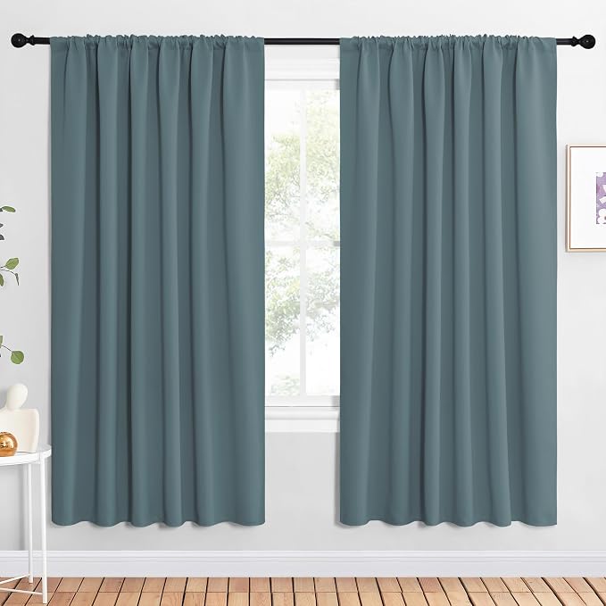 NICETOWN 2 Panels Blackout Curtains, Rod Pocket Window Curtains Room Darkning Drapes for Bedroom/Living Room, Thermal Insulated Solid Draperies for Home Office/Study, 62 by 72-Inch, Stormy Blue