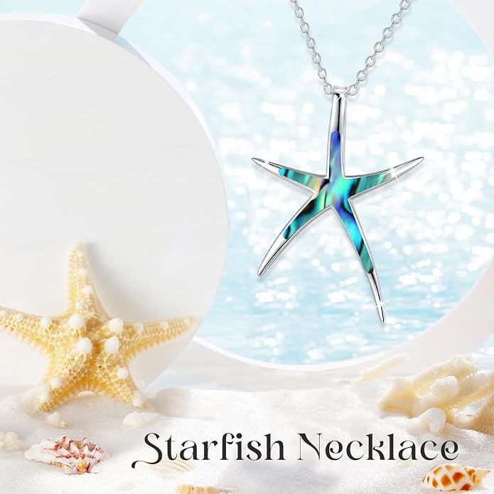 Cuoka Starfish Necklace, 925 Sterling Silver with Opal, Hawaiian Beach Nautical Ocean Pendant, Starfish Jewelry Opal Jewelry Valentine for Women Girlfriend