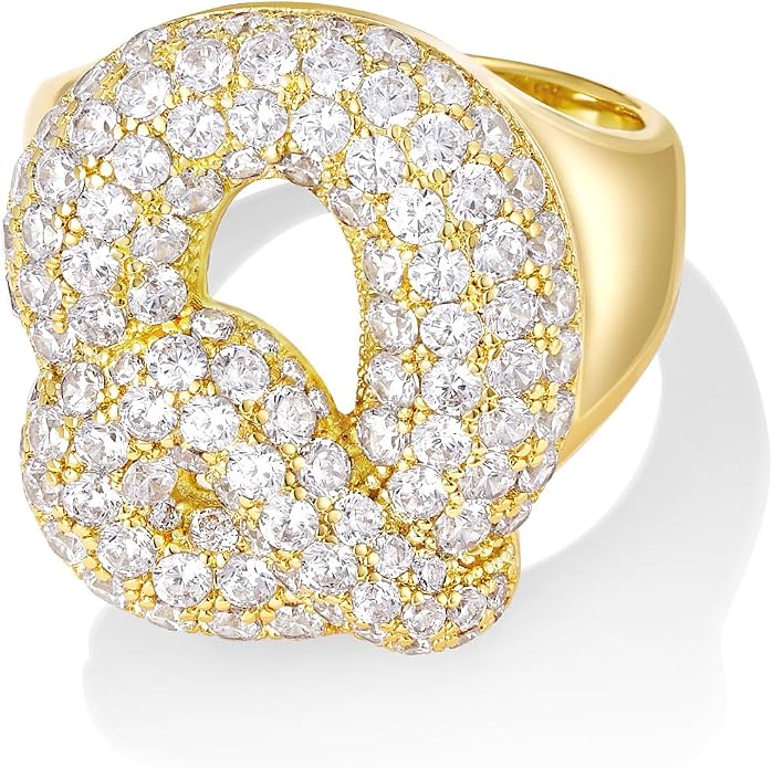 KissYan Bubble Initial Ring for Women, 14K Gold Plate Balloon Jumbo Letter Rings Open Adjustable Dainty Pave CZ Personalized Fashion Jewelry Gift for Mother's Day
