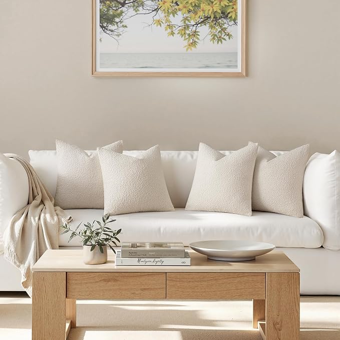 MIULEE Decorative Boucle Throw Pillow Covers 20x20 Inch Beige Set of 4 | Textured Accent Pillow Cases Soft Couch Cushion Covers for Modern Farmhouse Boho Sofa Bed Livingroom Home Decor