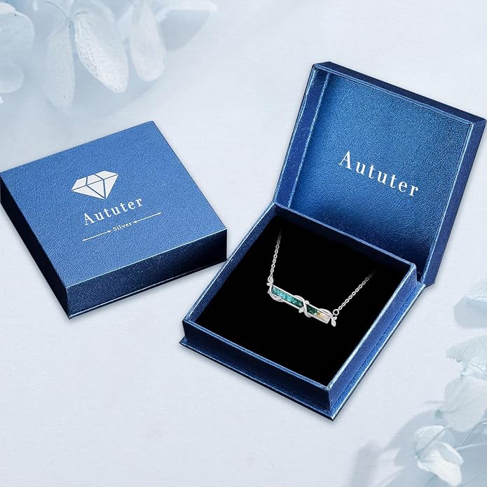 Bar Opal Leaf Necklace For Women S925 Sterling Silver White Opal Pendant with Leaf Charm Bar Pendant Jewelry Gift For Mom Daughter Wife