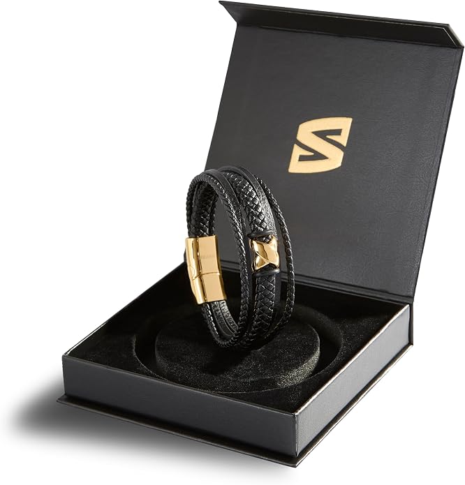 SERASAR Premium Leather Bracelet Men | Stainless Steel Magnetic Clasp | Three Colors | Jewelry Box Included