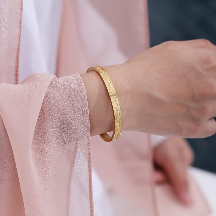 Qitian Islamic Jewelry Gifts for Women Allah Gold Bangles Bracelets Ayatul Kursi Arabic Cuff Bracelet for Women Men Islam Eid Ramadan New Year Gifts