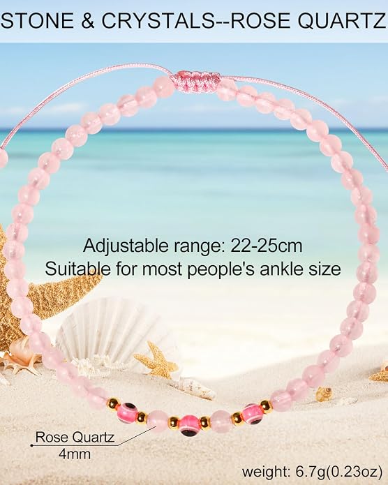 Evil Eye Ankle Bracelets for Women Beads Anklets Beach Accessiory Gemstone Healing Crystal Adjustable