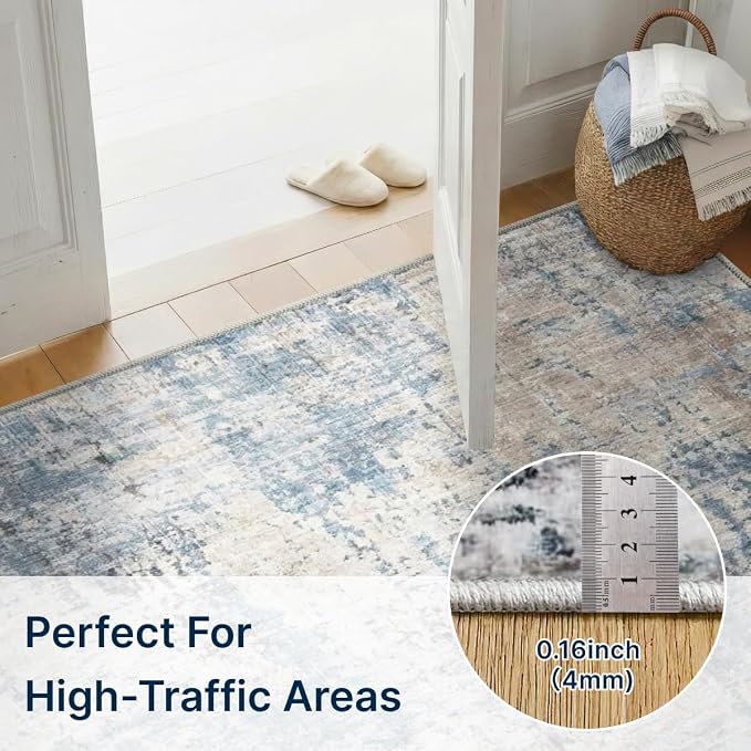 2x3 Rug for Entryway Hallway-No Slip Soft Carpets Modern Abstract Coastal Indoor Floor Stain Resistant Carpet for Bedroom Dining Room Farmhouse Nursery Home Office Blue