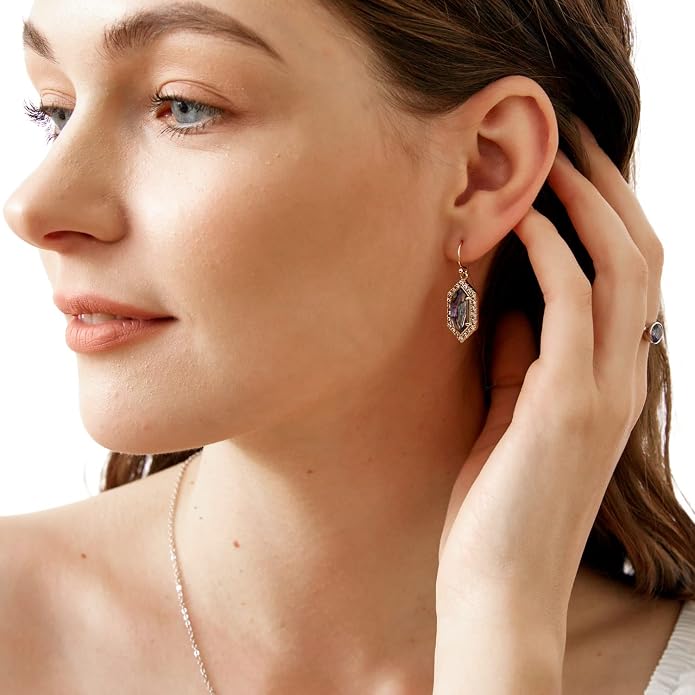 Natural Abalone Dangle Earrings with Halo CZ Leverback Earrings for Women Hypoallergenic Fashion Jewelry