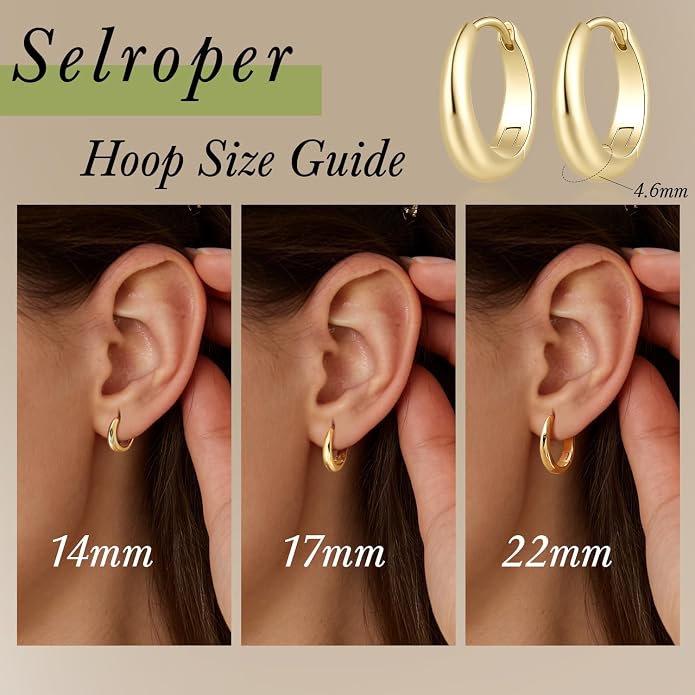 Gold Hoop Earrings 14K Gold Hoop Earrings for Women Gold Earring for Women Hoops Gentle Curves with Mirror polishing Chunky Hoops Earring for Womens 14/17/22mm