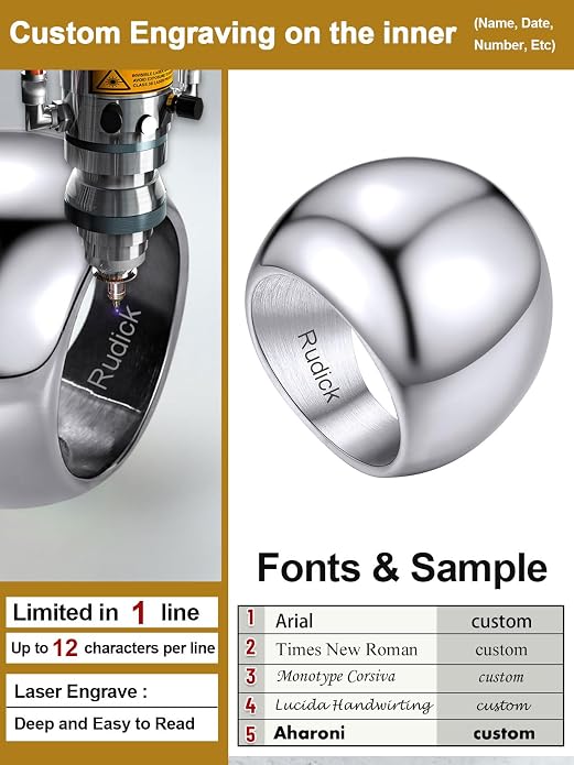GOLDCHIC JEWELRY Chunky Dome Ring for Women, Stainless Steel Bold Stacking Croissant Statement Ring For Men (Size 7-12, Custom)
