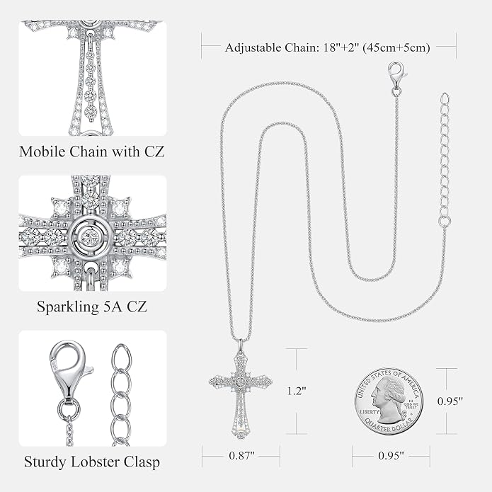 E Religious Gifts for Women, Cross Necklace 925 Sterling Silver Crucifix Pendant Necklace, Christian Jewelry Gifts for Her Women Wife Girlfriend Mom
