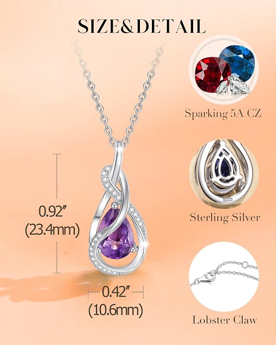 FANCIME TimelessTie Birthstone Necklace for Women White Gold Plated Sterling Silver Ribbon Design Jewelry Knot Pendant Fine Jewelry Gemstone Anniversary Birthday Graduation Mothers Day Gifts for Women Wife Mother Her