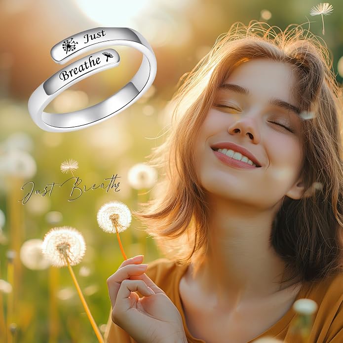 BEILIN 925 Sterling Silver Inspirational Jewelry Rings Adjustable Ring Personality Encouragement Gift for Teens Women